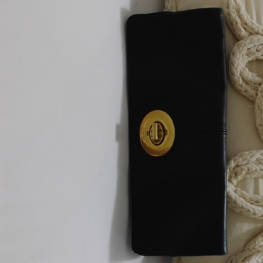 Coach Black Foldover Clutch Purse Soft Leather 10.5 X4